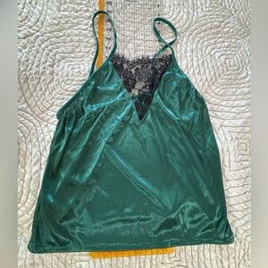 Green y2k black floral lace camisole top